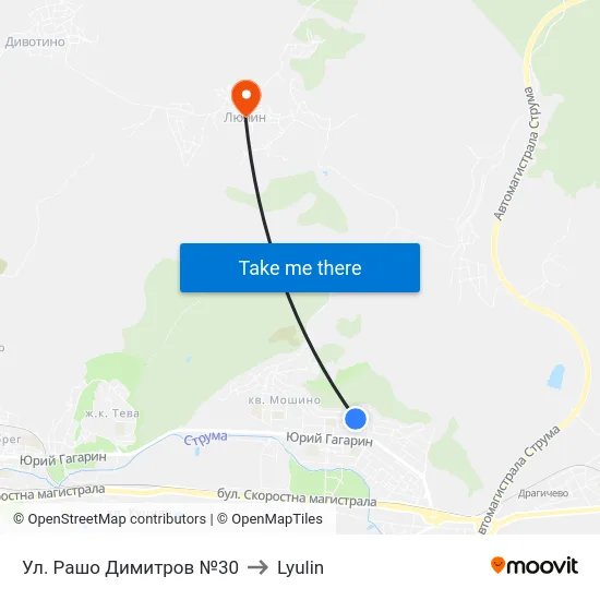 Ул. Рашо Димитров №30 to Lyulin map