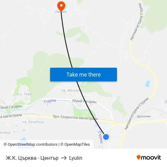 Ж.К. Църква - Център to Lyulin map