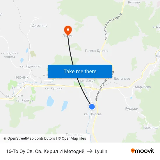 16-То Оу Св. Св. Кирил И Методий to Lyulin map