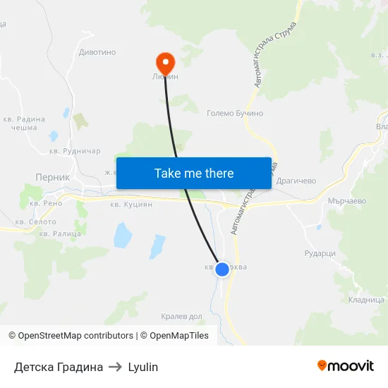 Детска Градина to Lyulin map