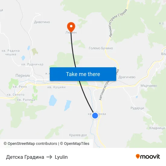 Детска Градина to Lyulin map