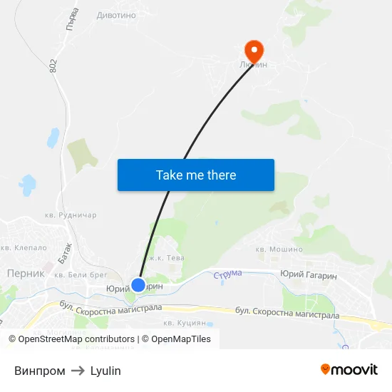 Винпром to Lyulin map