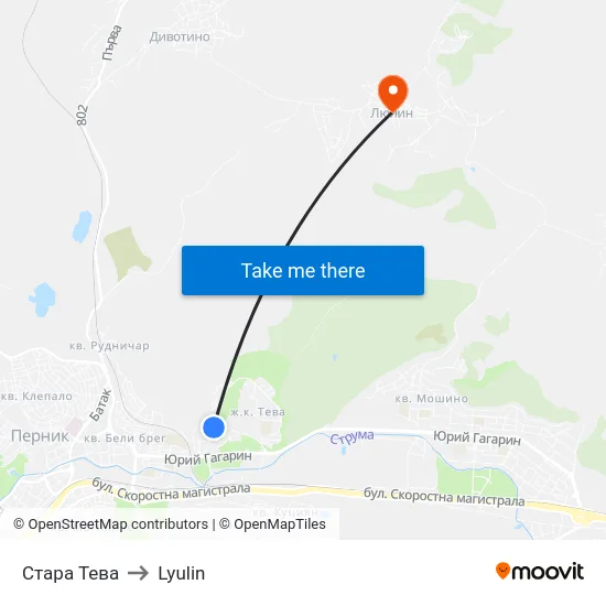 Стара Тева to Lyulin map