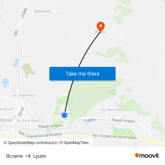 Яслите to Lyulin map