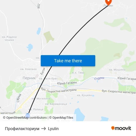 Профилакториум to Lyulin map