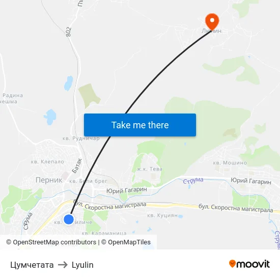 Цумчетата to Lyulin map