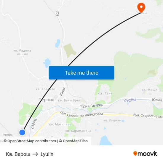 Кв. Варош to Lyulin map