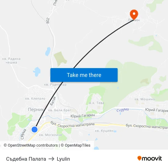 Съдебна Палата to Lyulin map