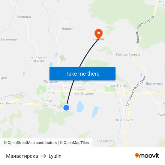 Манастирска to Lyulin map