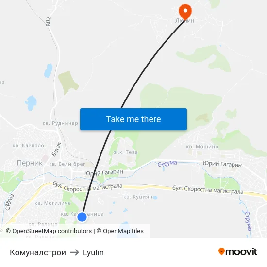 Комуналстрой to Lyulin map