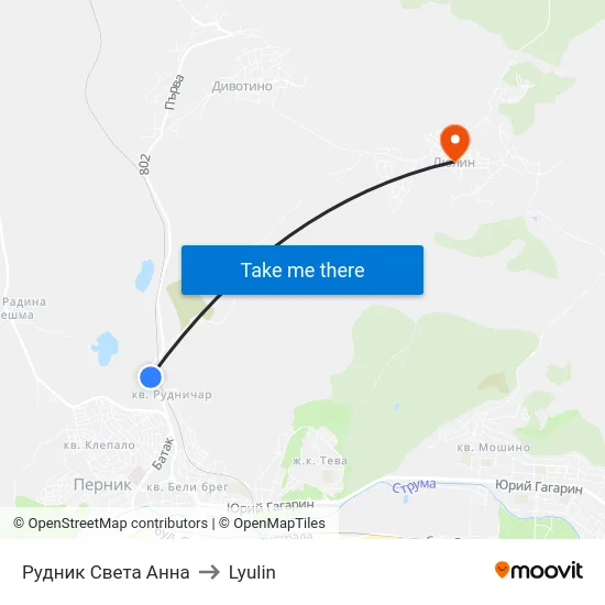 Рудник Света Анна to Lyulin map