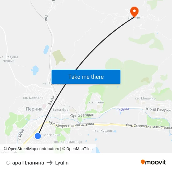 Стара Планина to Lyulin map