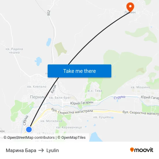 Марина Бара to Lyulin map