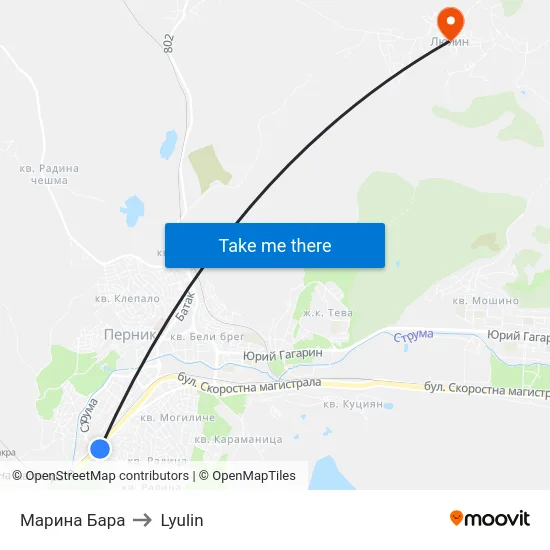 Марина Бара to Lyulin map