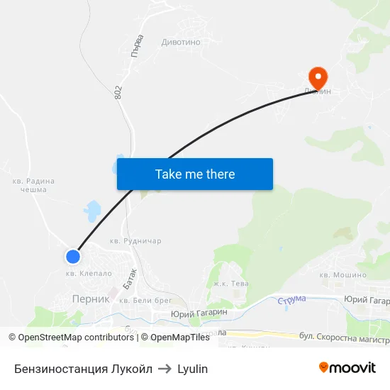 Бензиностанция Лукойл to Lyulin map