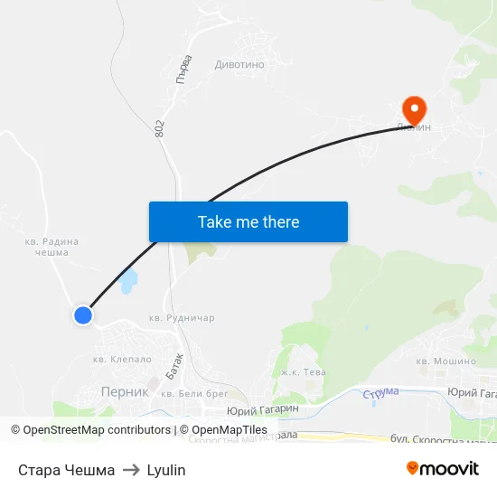 Стара Чешма to Lyulin map