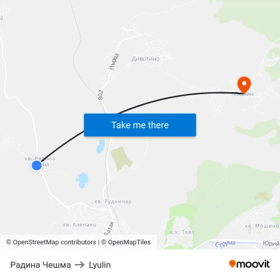 Радина Чешма to Lyulin map