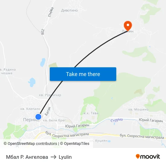 Мбал Р. Ангелова to Lyulin map