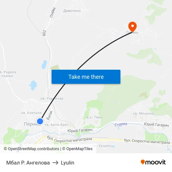 Мбал Р. Ангелова to Lyulin map
