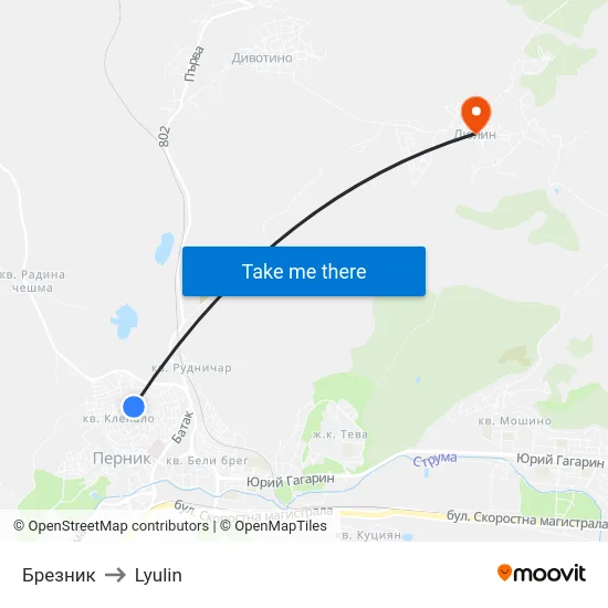 Брезник to Lyulin map