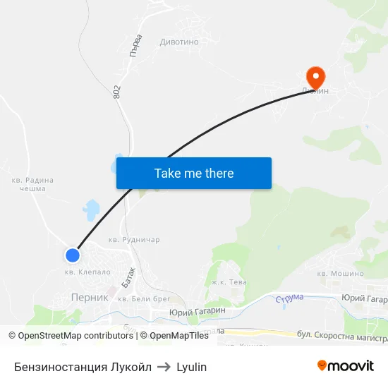 Бензиностанция Лукойл to Lyulin map