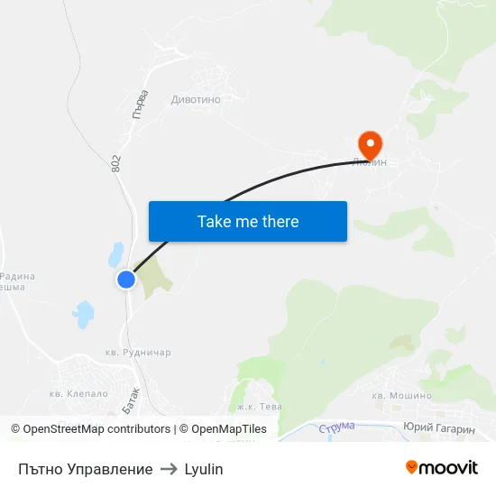 Пътно Управление to Lyulin map