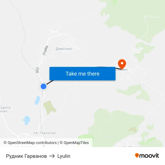 Рудник Гарванов to Lyulin map