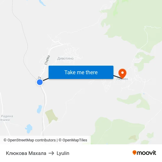 Клюкова Махала to Lyulin map