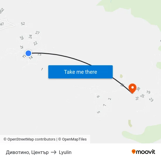 Дивотино, Център to Lyulin map