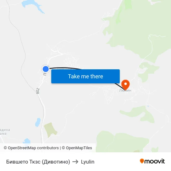 Бившето Ткзс (Дивотино) to Lyulin map