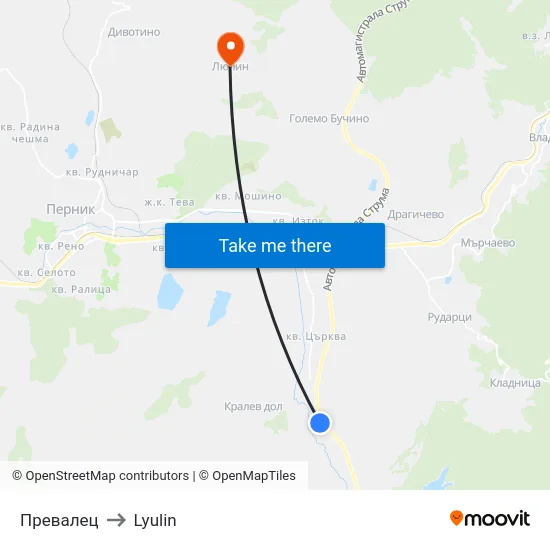 Превалец to Lyulin map