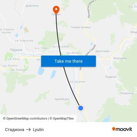 Стадиона to Lyulin map
