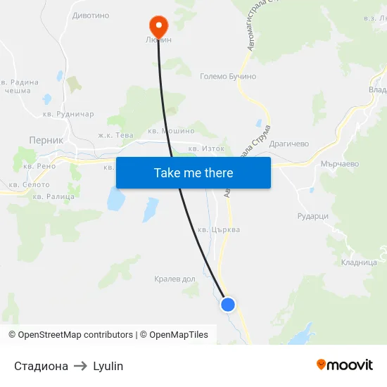 Стадиона to Lyulin map