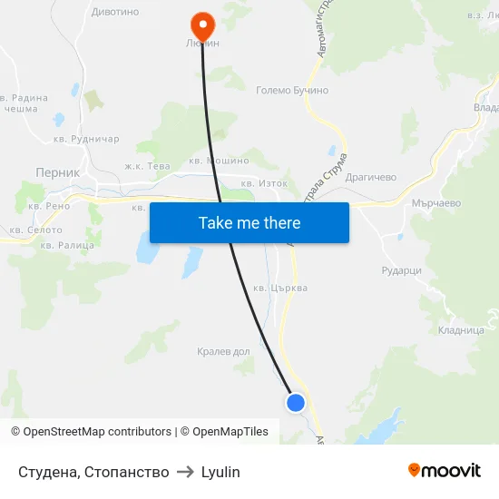 Студена, Стопанство to Lyulin map