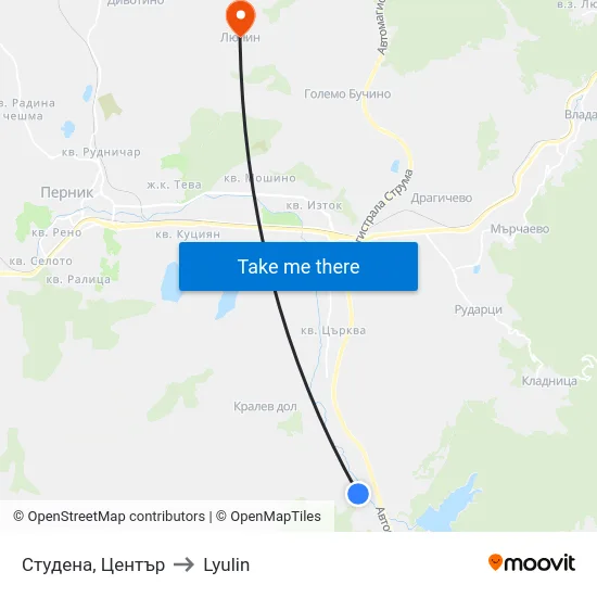 Студена, Център to Lyulin map