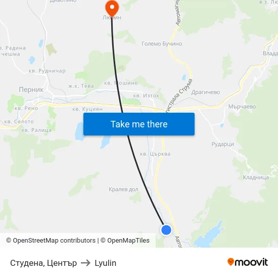 Студена, Център to Lyulin map