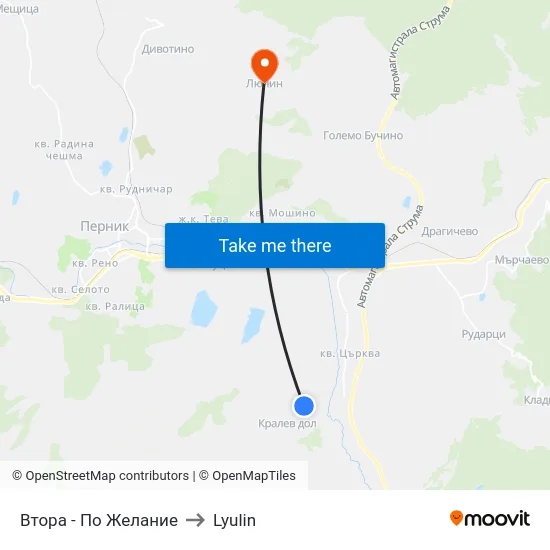 Втора - По Желание to Lyulin map