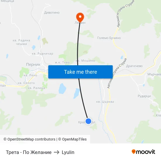 Трета - По Желание to Lyulin map