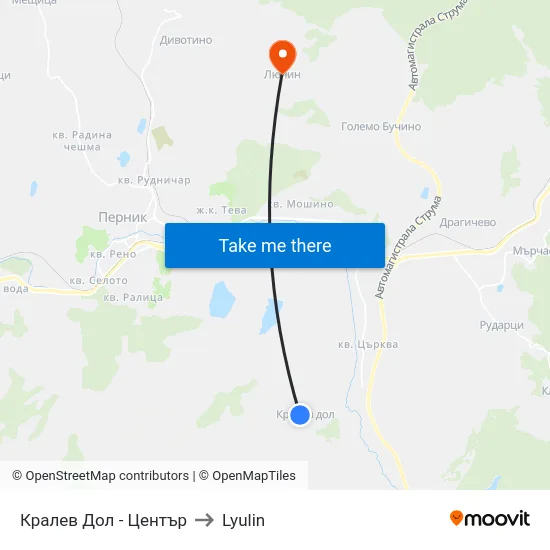 Кралев Дол - Център to Lyulin map