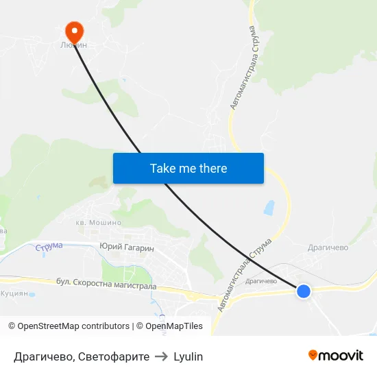 Драгичево, Светофарите to Lyulin map