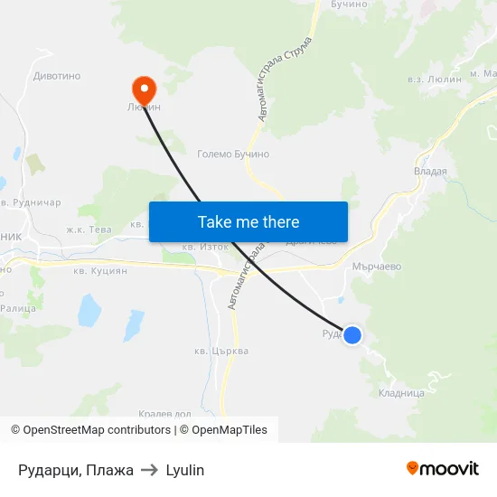 Рударци, Плажа to Lyulin map