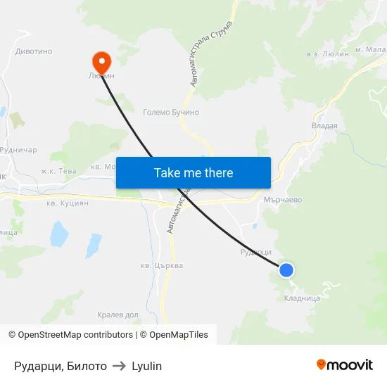 Рударци, Билото to Lyulin map