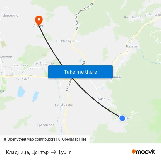 Кладница, Център to Lyulin map
