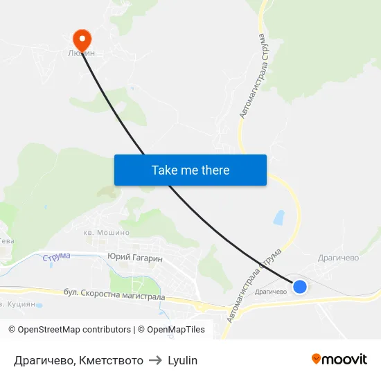 Драгичево, Кметството to Lyulin map