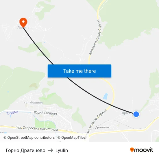 Горно Драгичево to Lyulin map