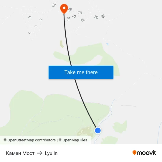 Камен Мост to Lyulin map