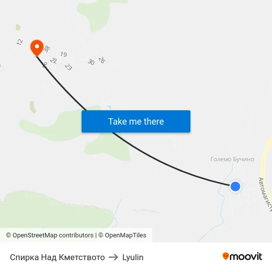 Спирка Над Кметството to Lyulin map