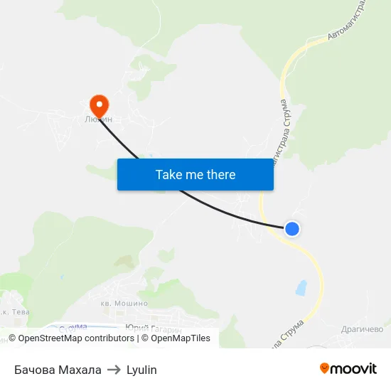 Бачова Махала to Lyulin map