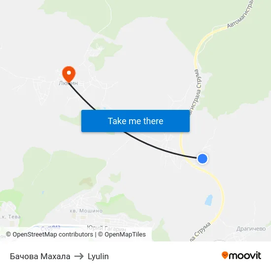 Бачова Махала to Lyulin map