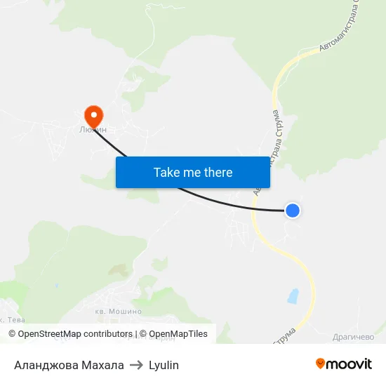 Аланджова Махала to Lyulin map